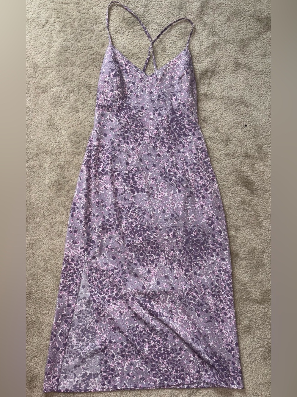Lavender Floral Slip Dress with Strappy Back